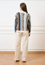 Cardigan motivo geometrico - CELESTE/TABACCO