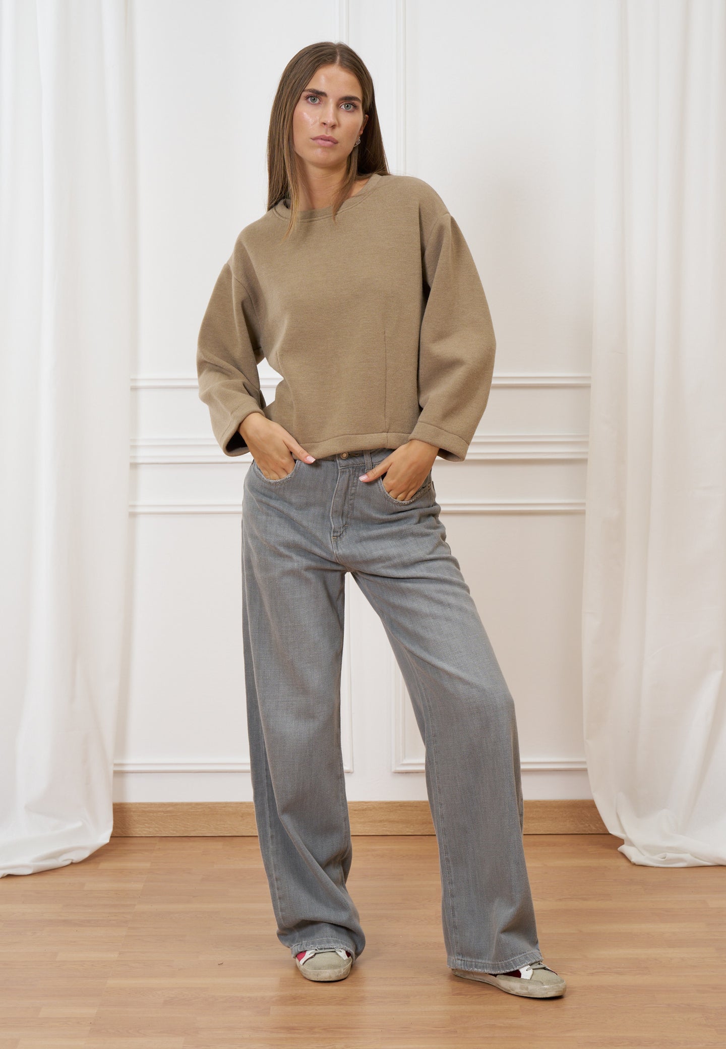 Felpa crop tinta unita