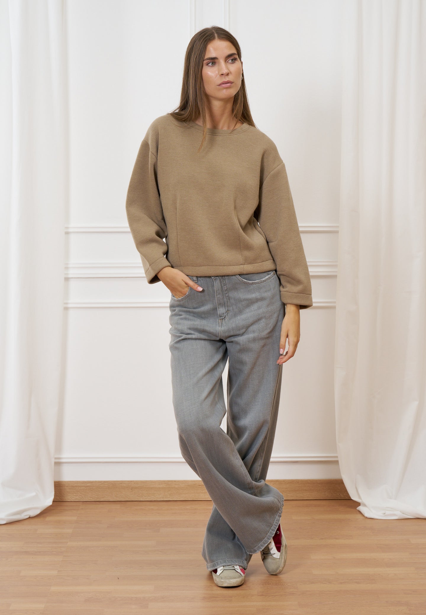 Felpa crop tinta unita