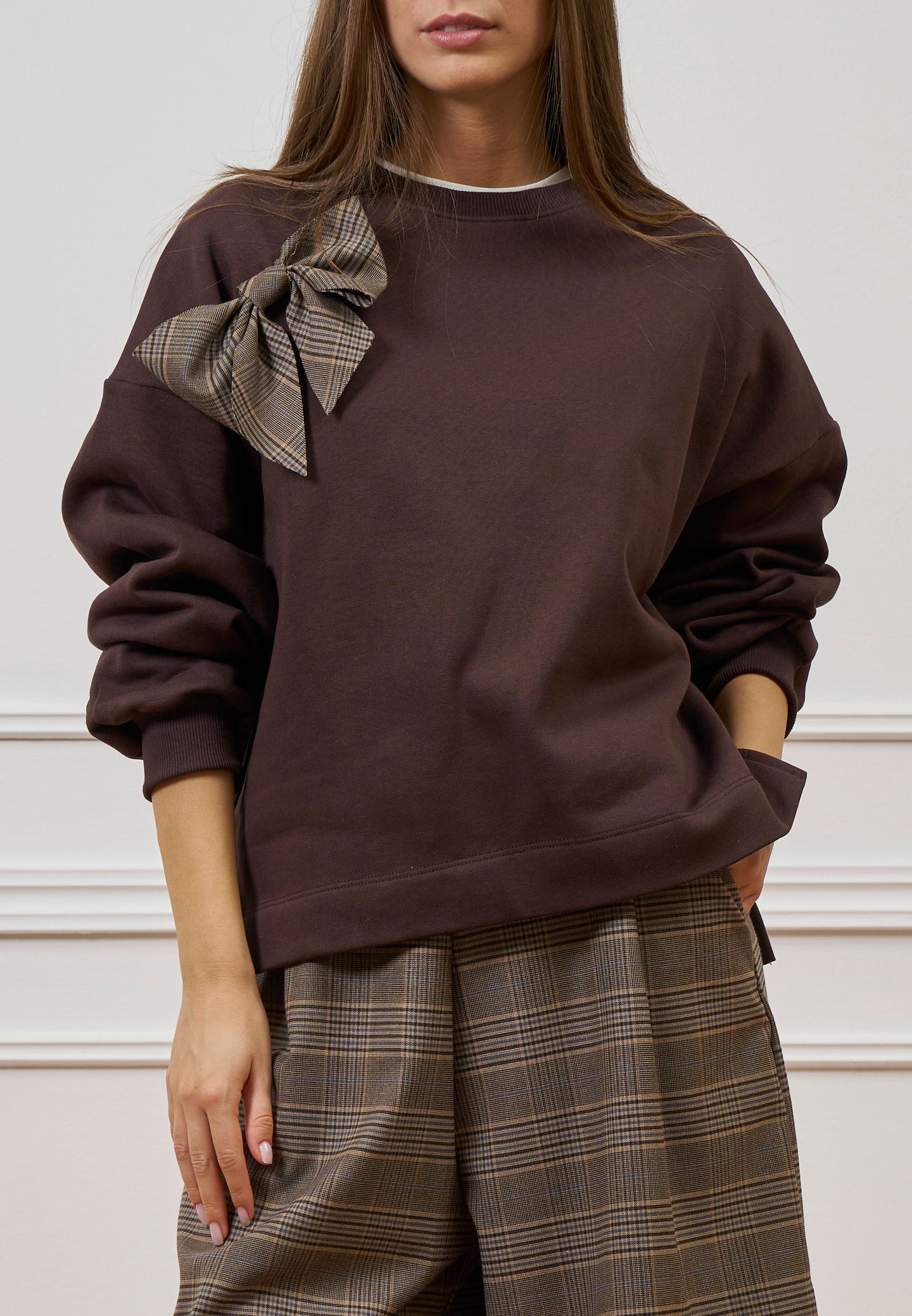Felpa over con fiocco a quadri