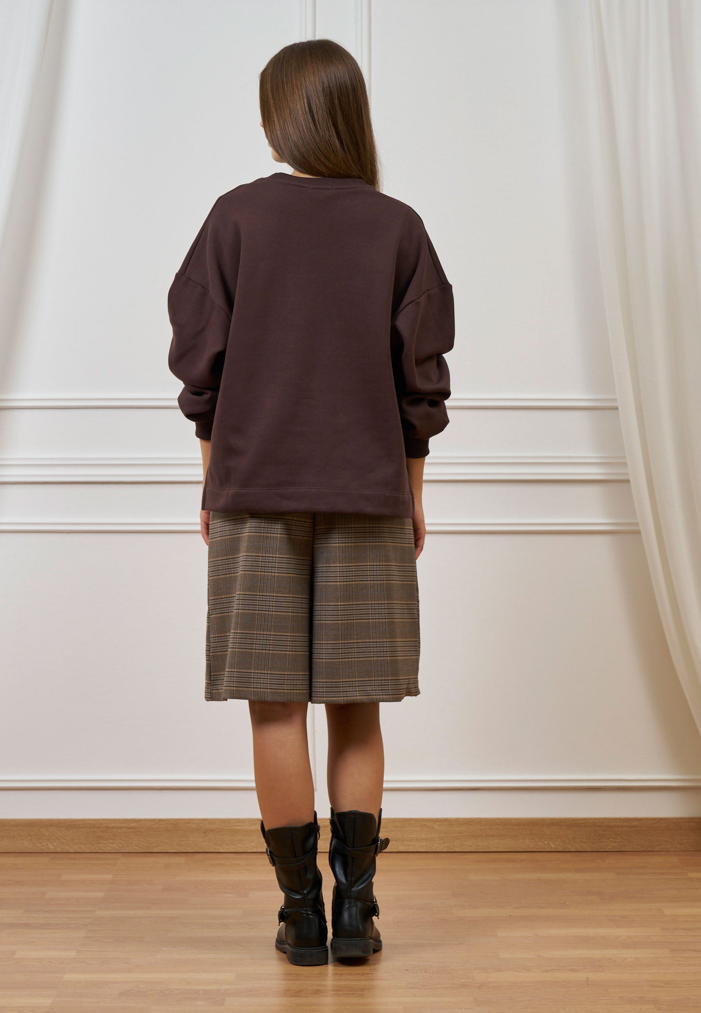 Felpa over con fiocco a quadri