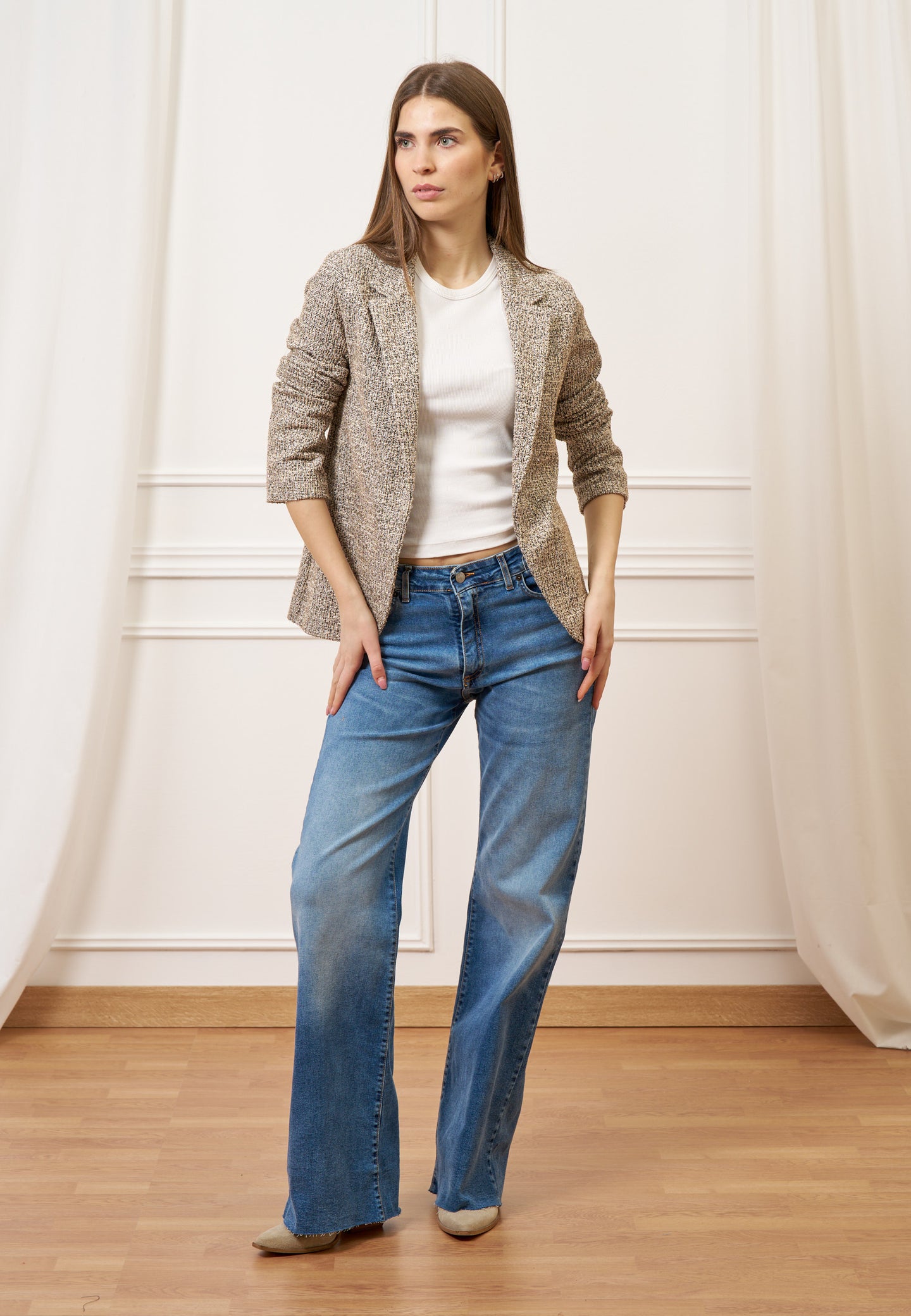 Giacca aperta jersey bouclè - NERO