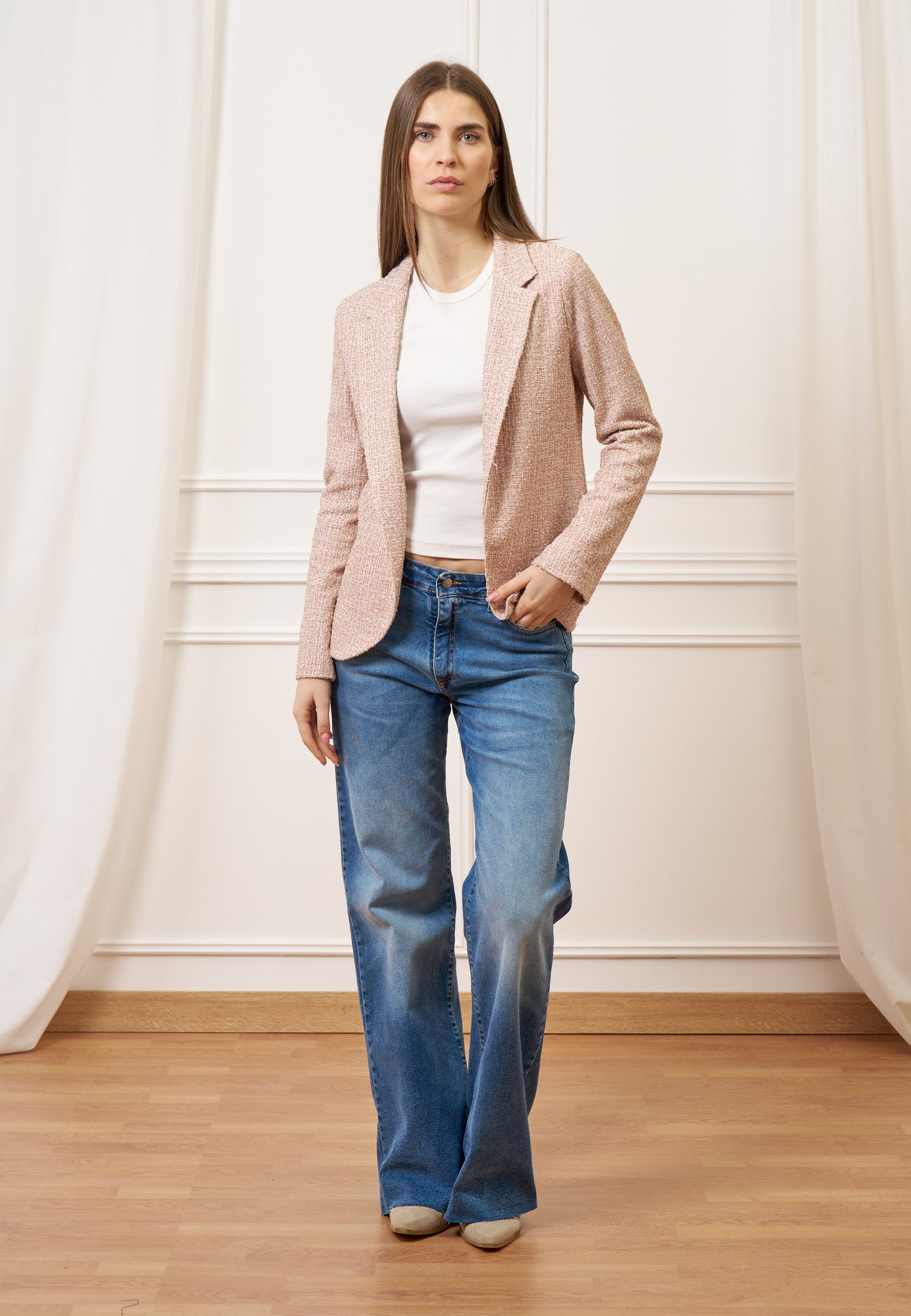 Giacca aperta jersey bouclè - ROSA