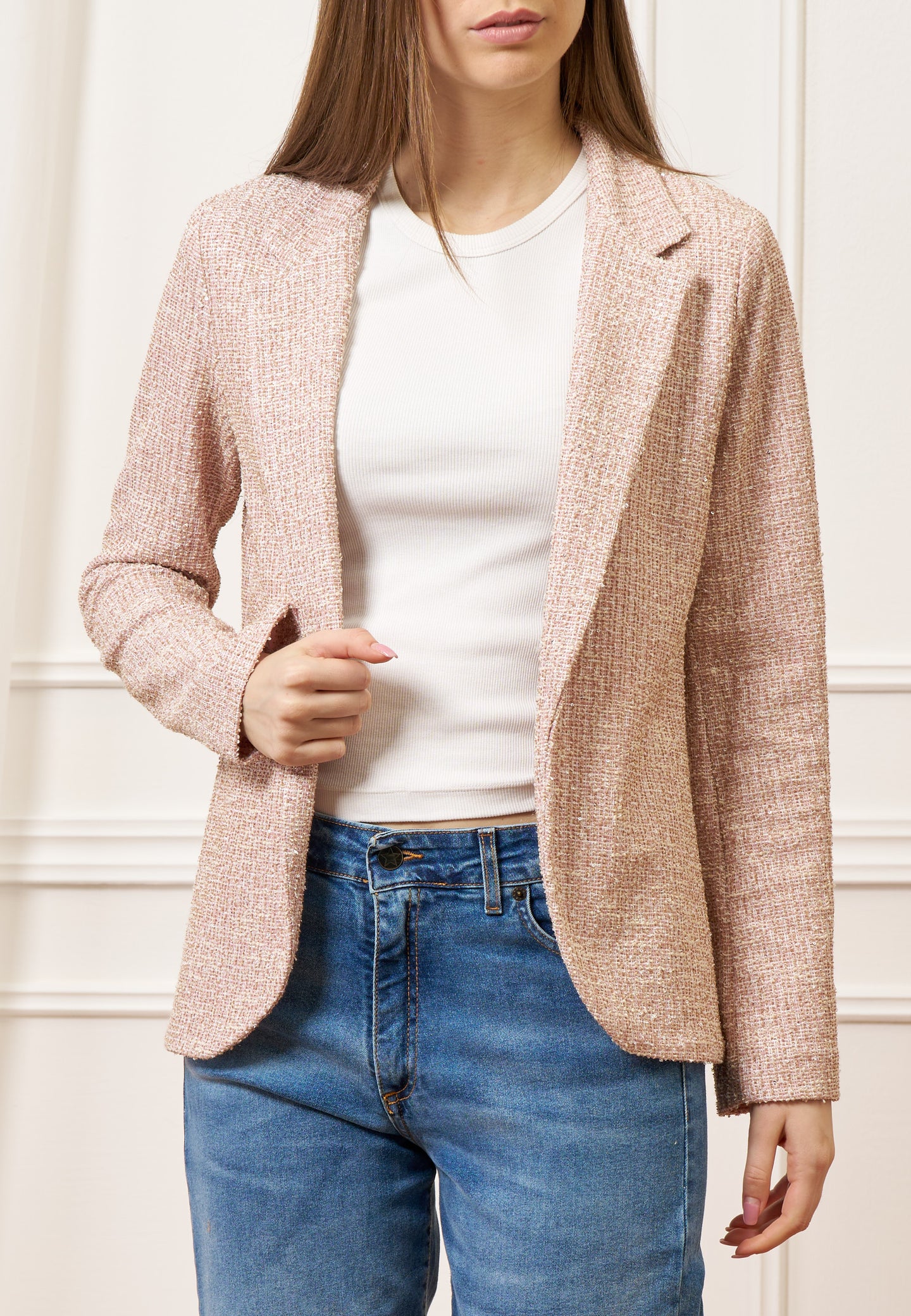 Giacca aperta jersey bouclè - ROSA