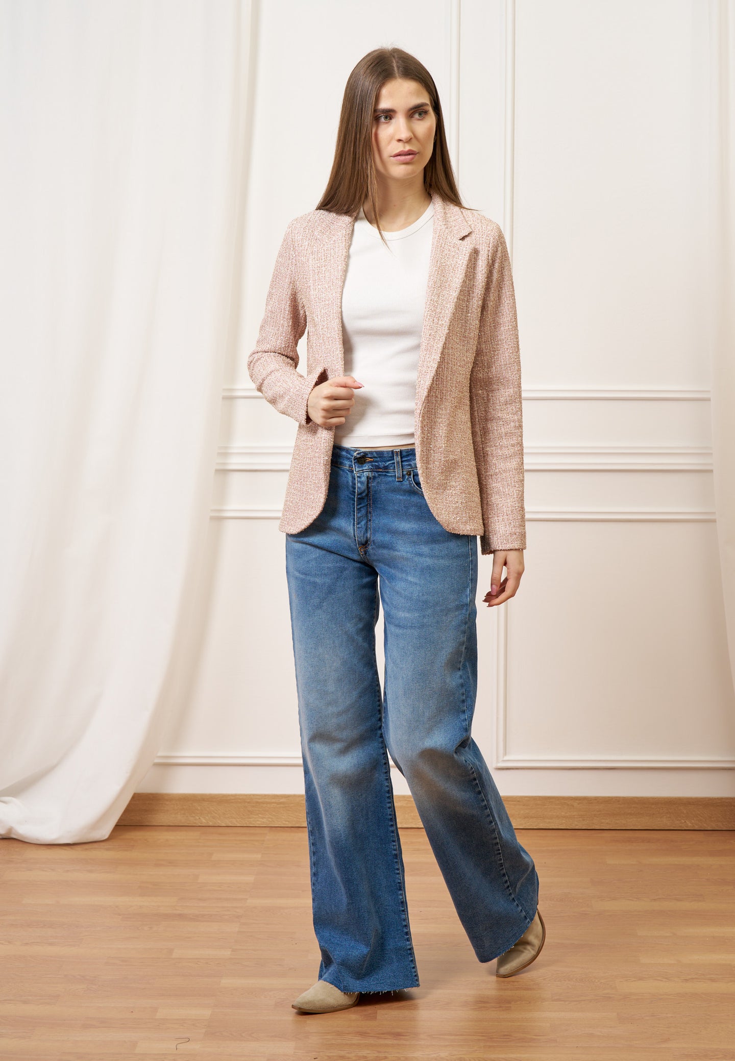 Giacca aperta jersey bouclè - ROSA