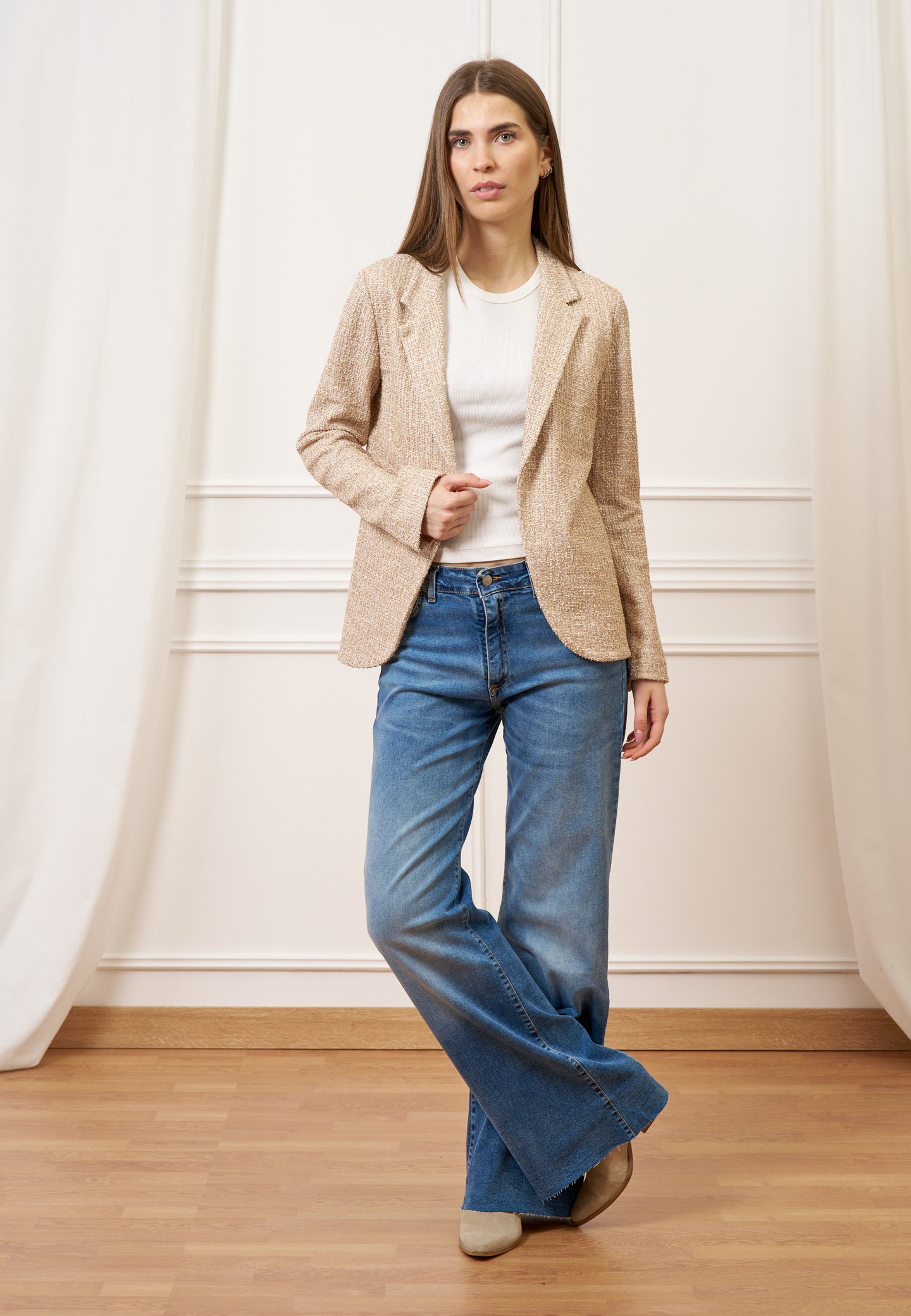 Giacca aperta jersey bouclè - BEIGE