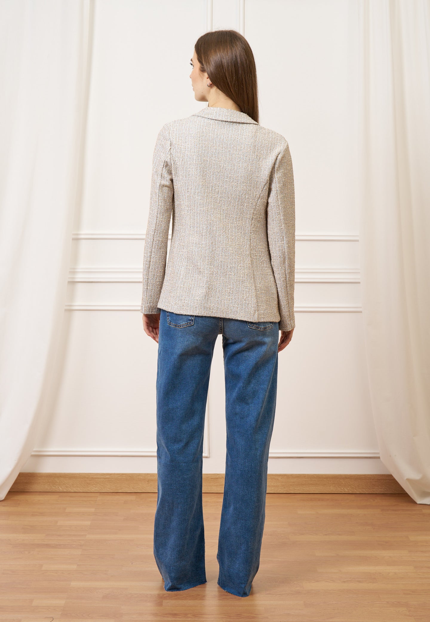 Giacca aperta jersey bouclè - CELESTE