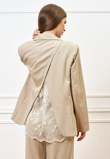 Giacca inserto retro in pizzo - BEIGE