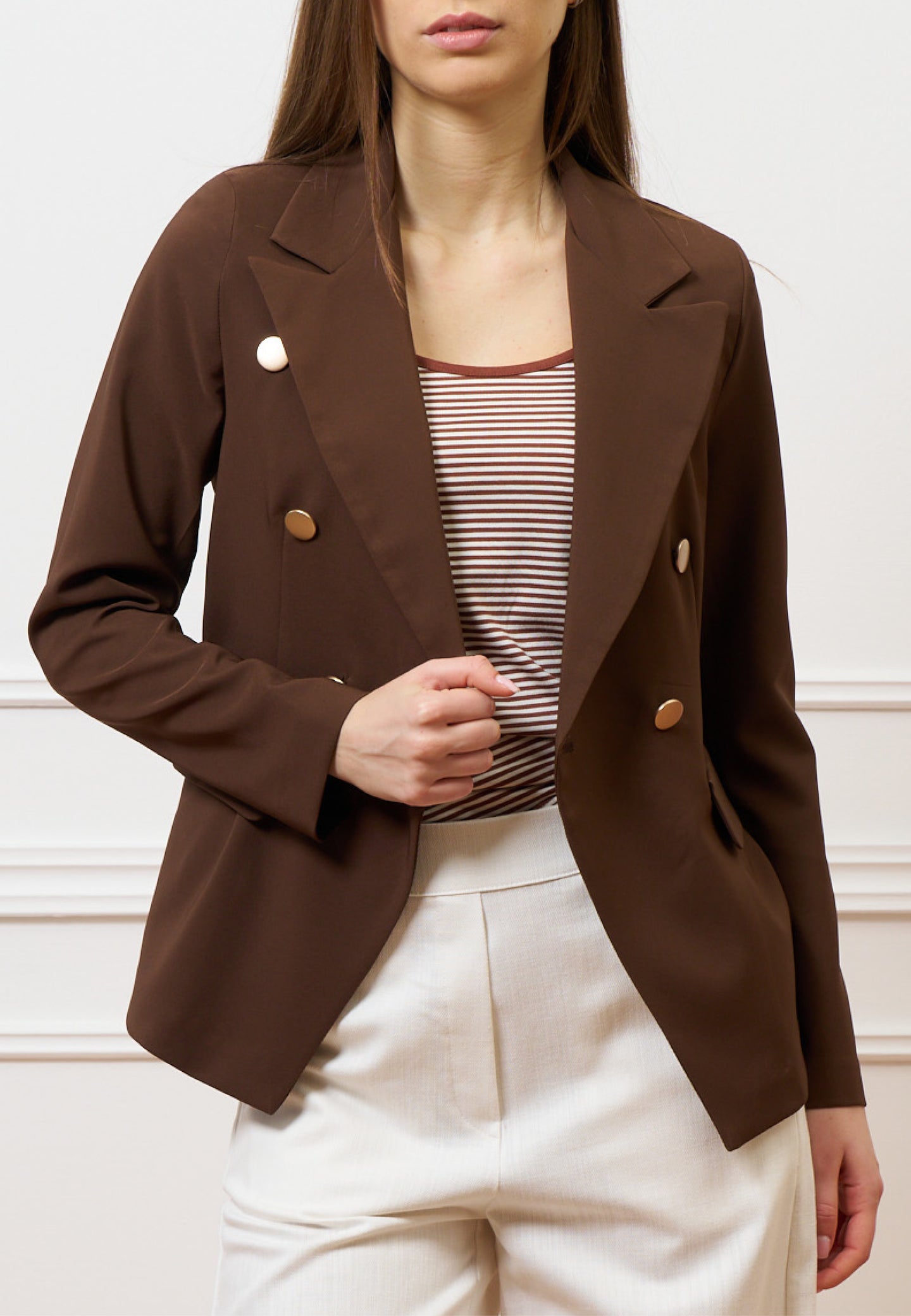 Giacca doppiopetto in tessuto tecnico - MARRONE