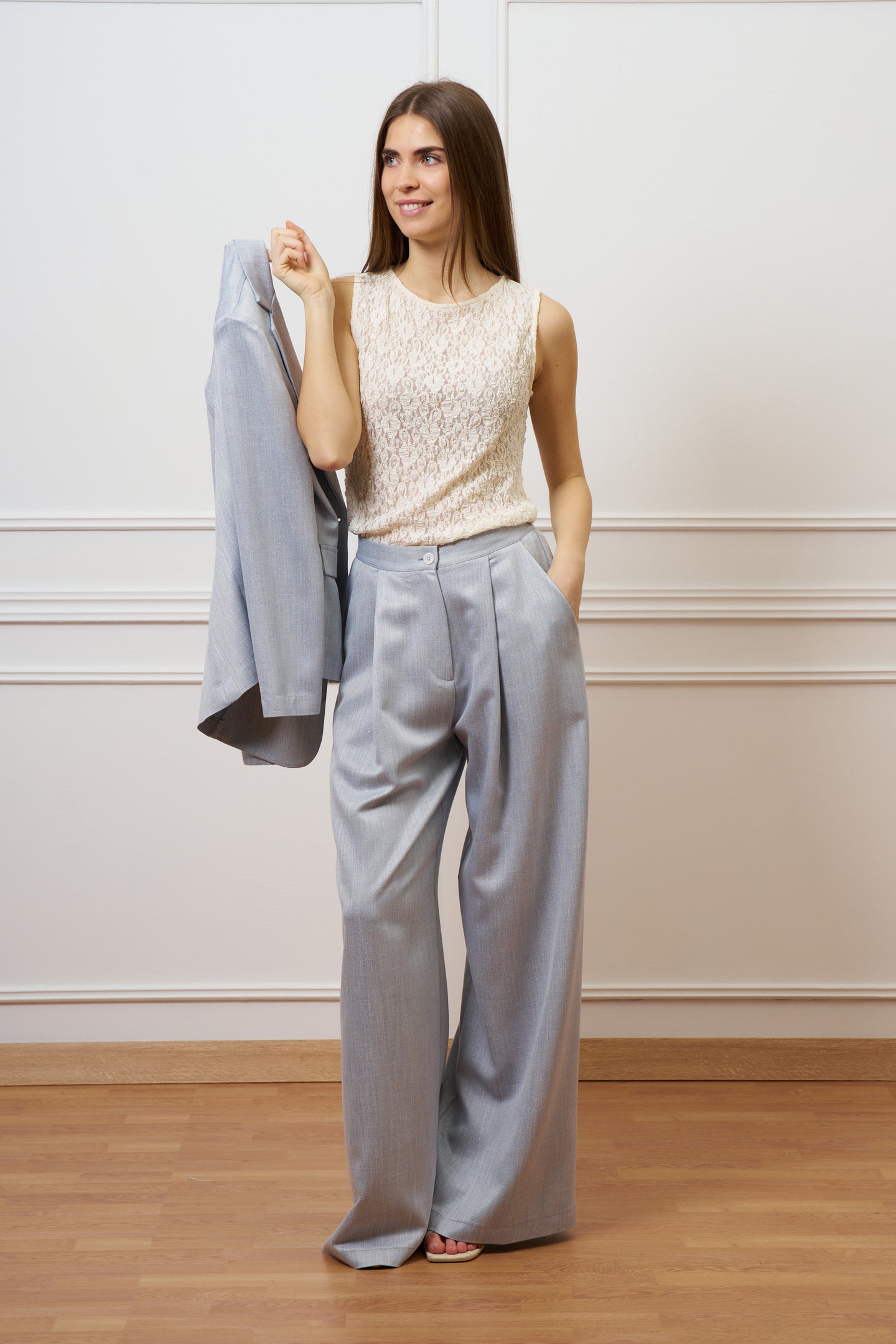 Giacca monopetto con lurex - CELESTE