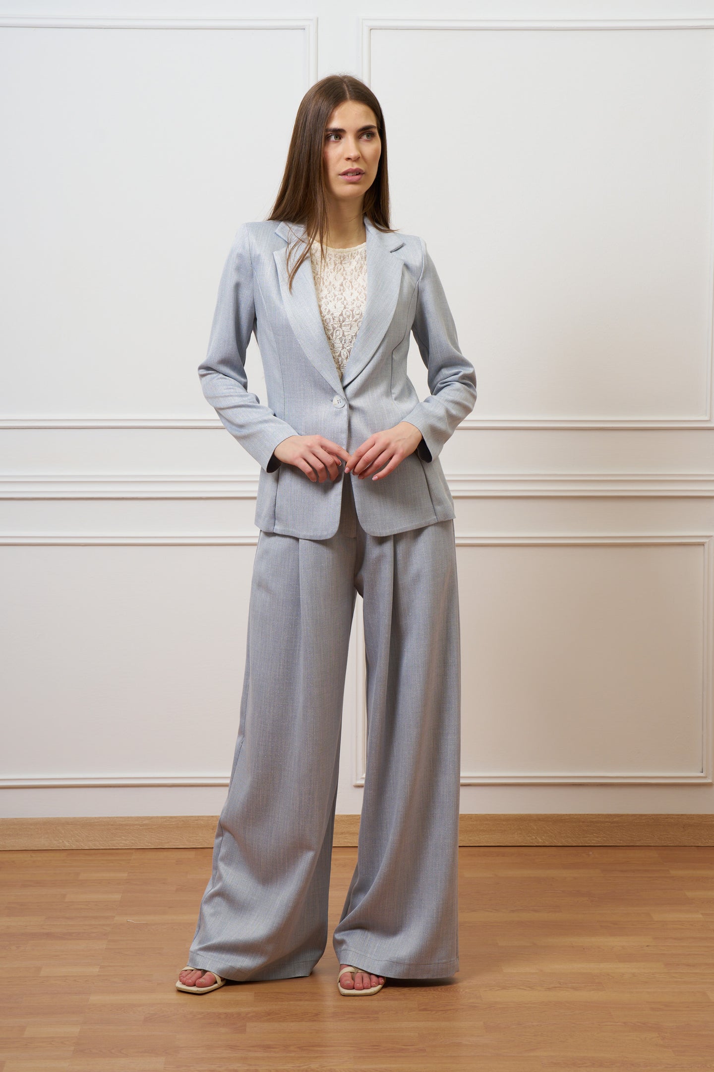 Giacca monopetto con lurex - CELESTE