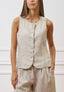 Gilet girocollo in puro lino - BEIGE
