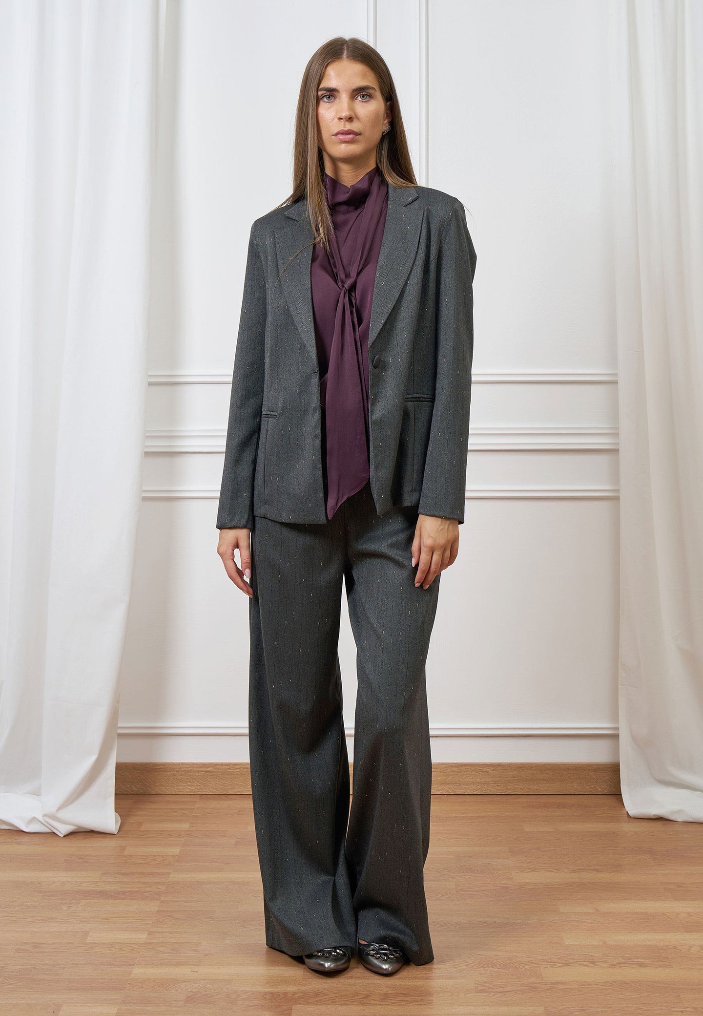 Giacca monopetto gessata lurex