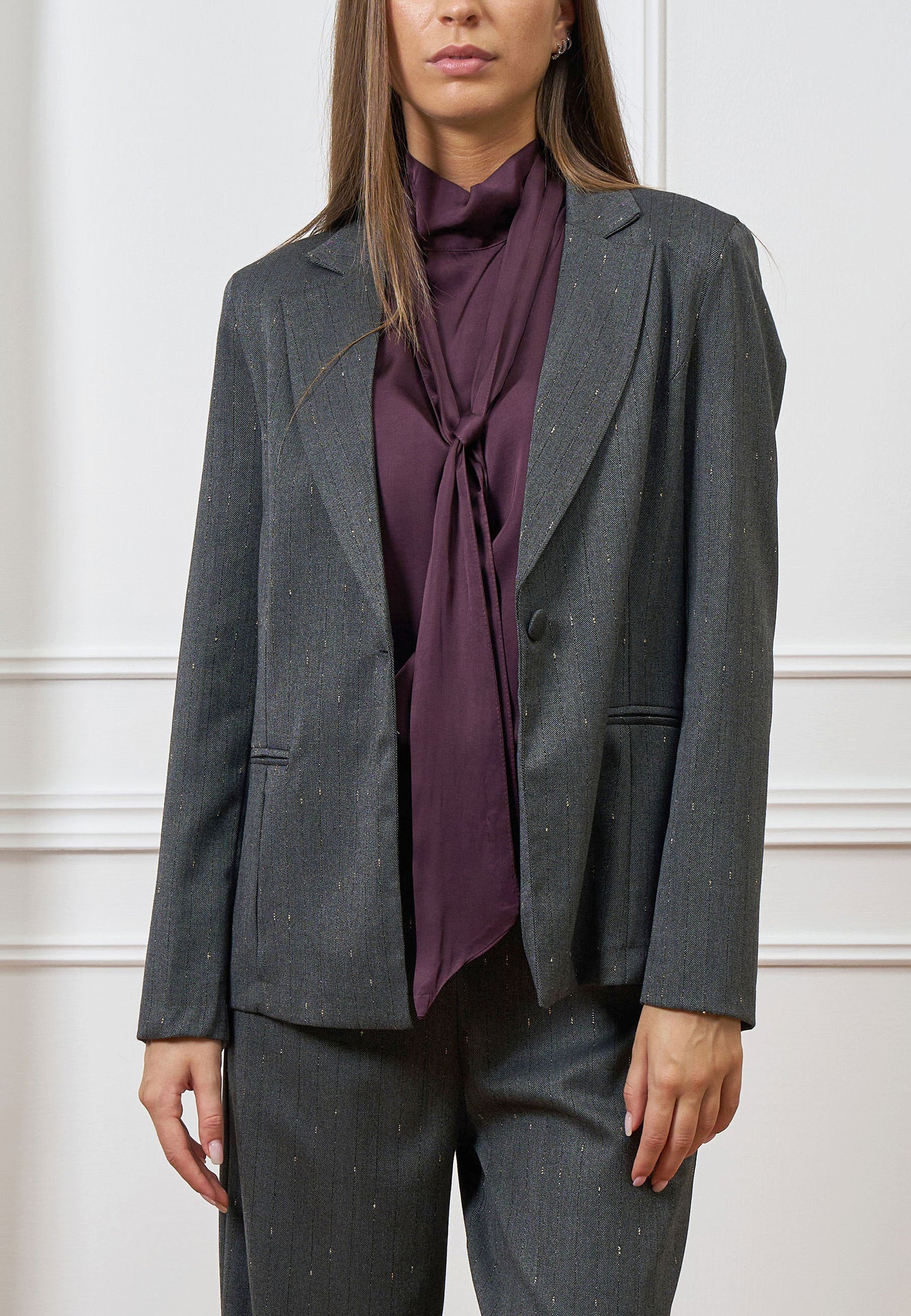 Giacca monopetto gessata lurex