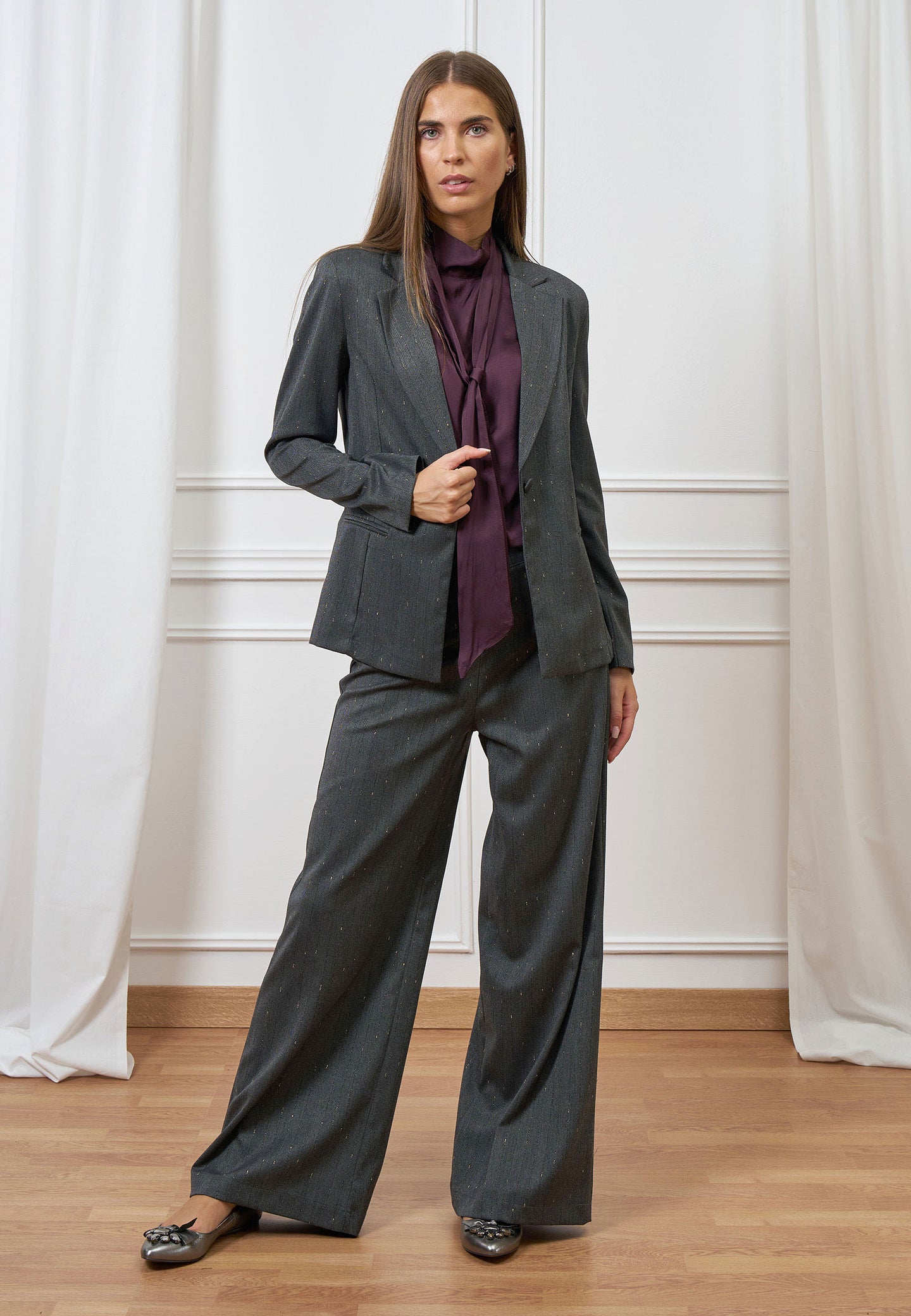 Giacca monopetto gessata lurex