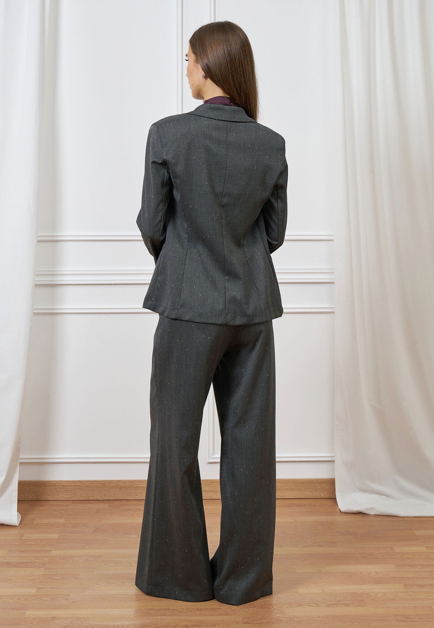 Giacca monopetto gessata lurex