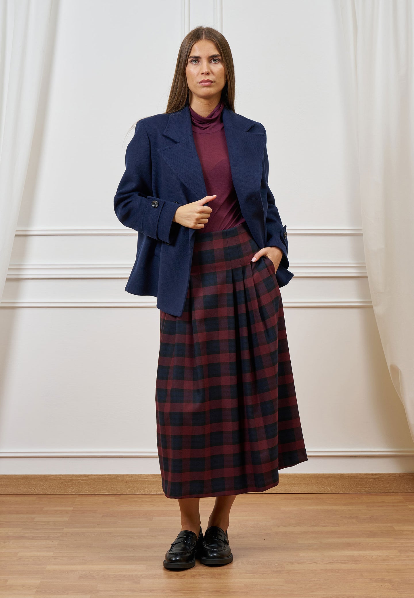 Gonna midi scozzese a pieghe