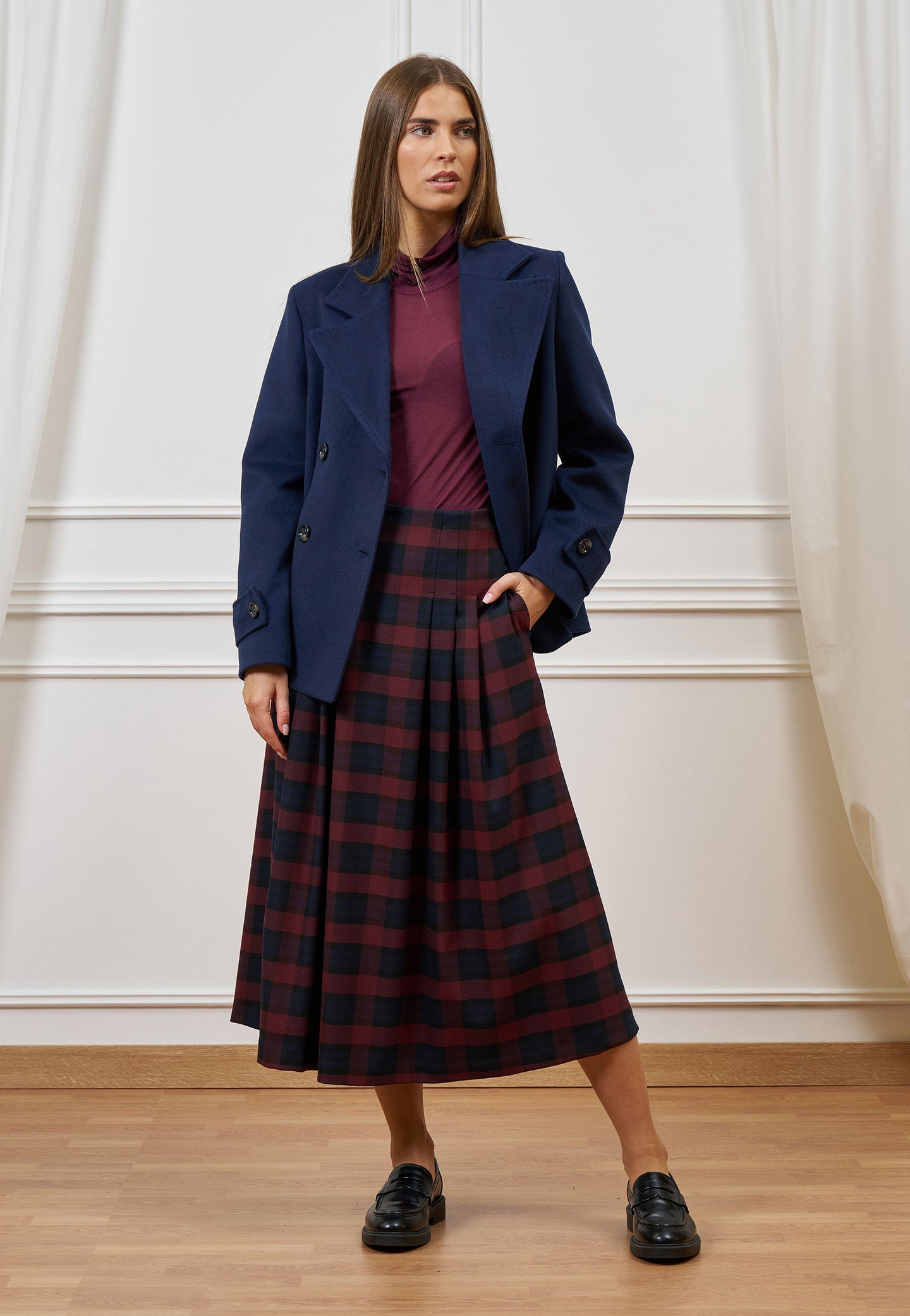 Gonna midi scozzese a pieghe