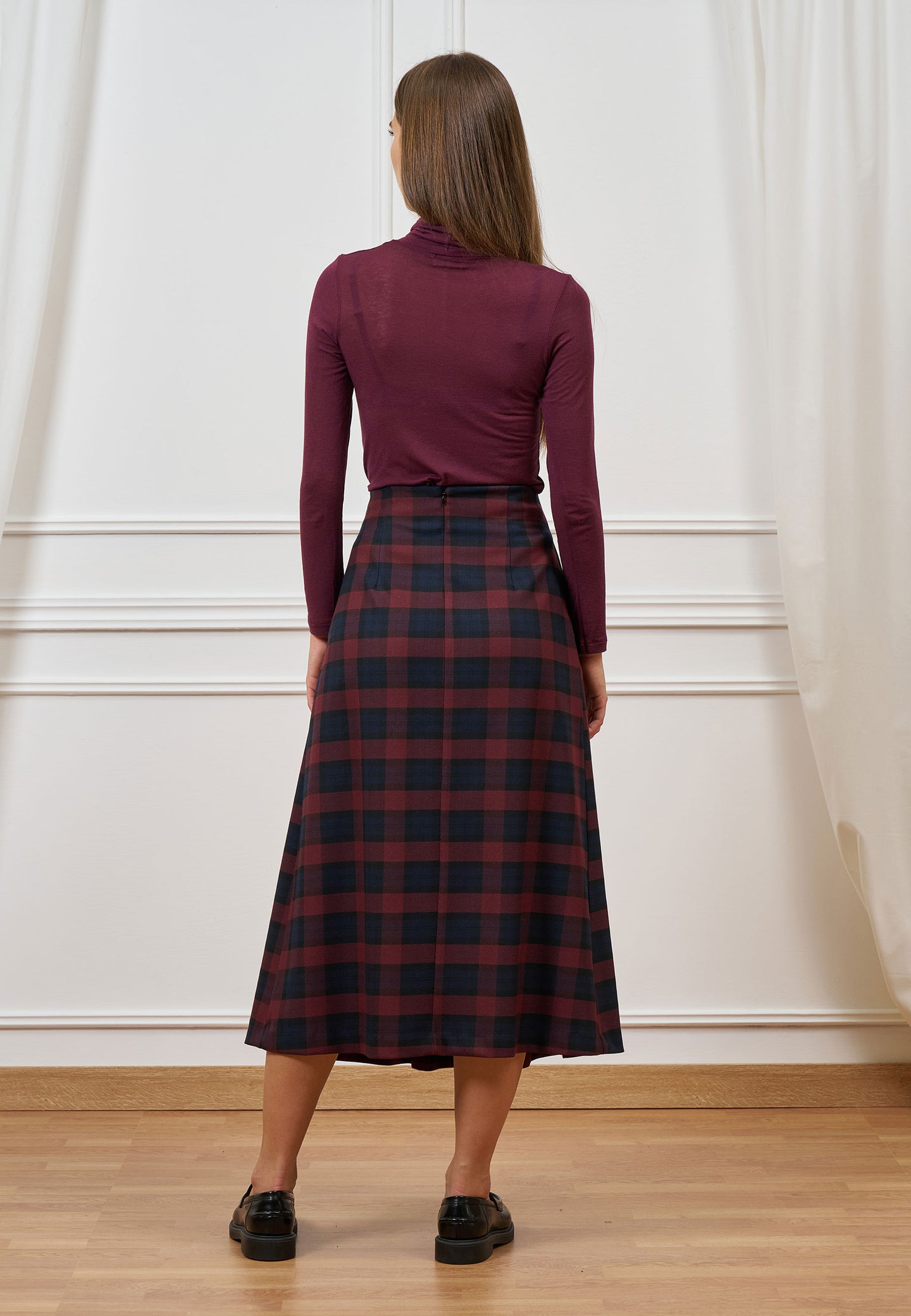 Gonna midi scozzese a pieghe