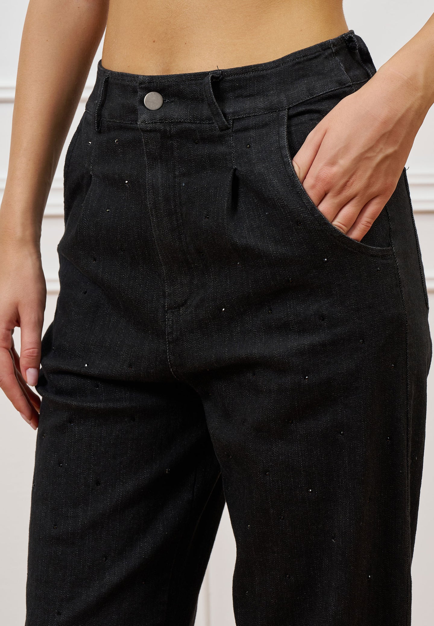 Jeans a vita alta con strass