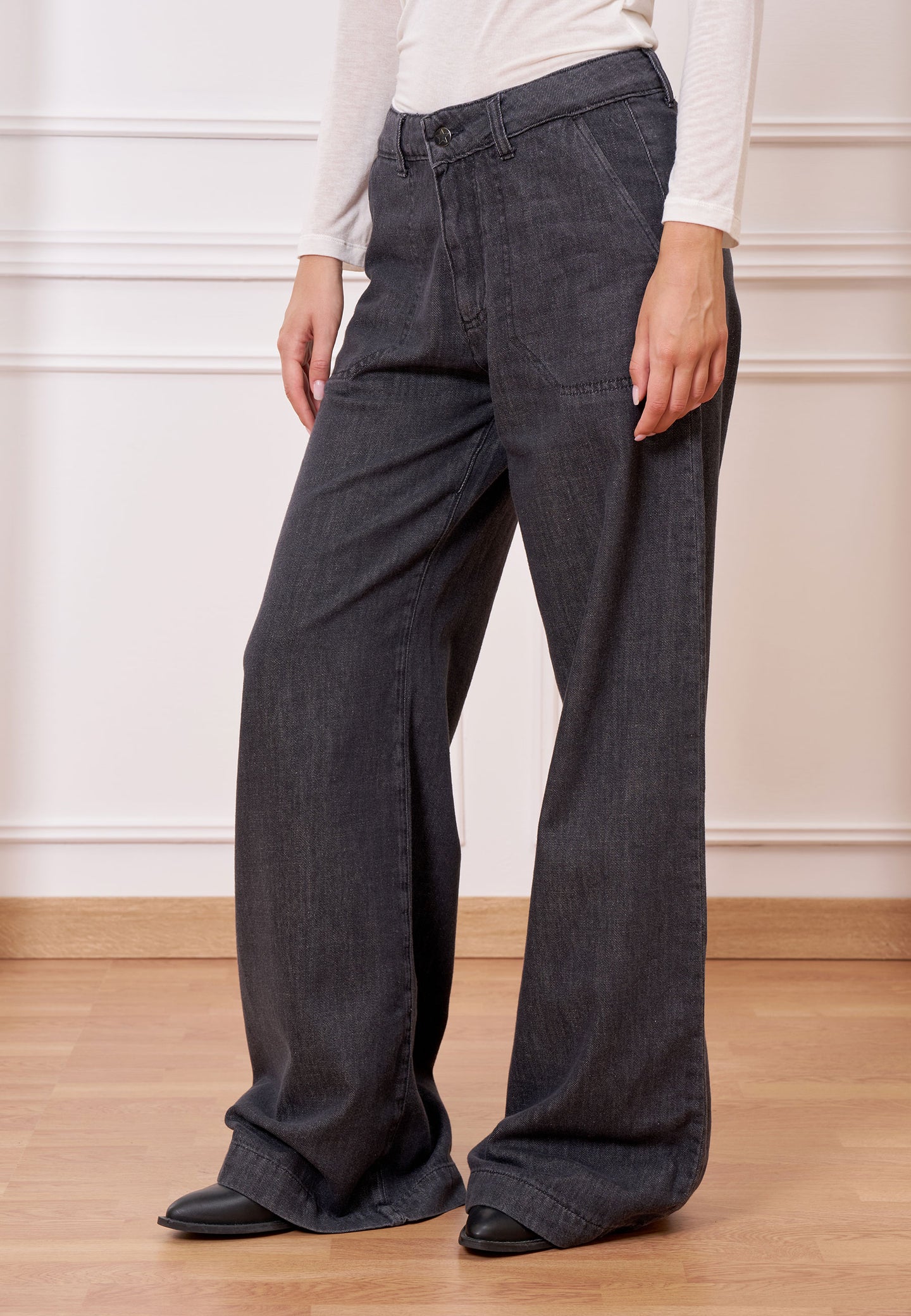 Jeans gamba ampia cuciture