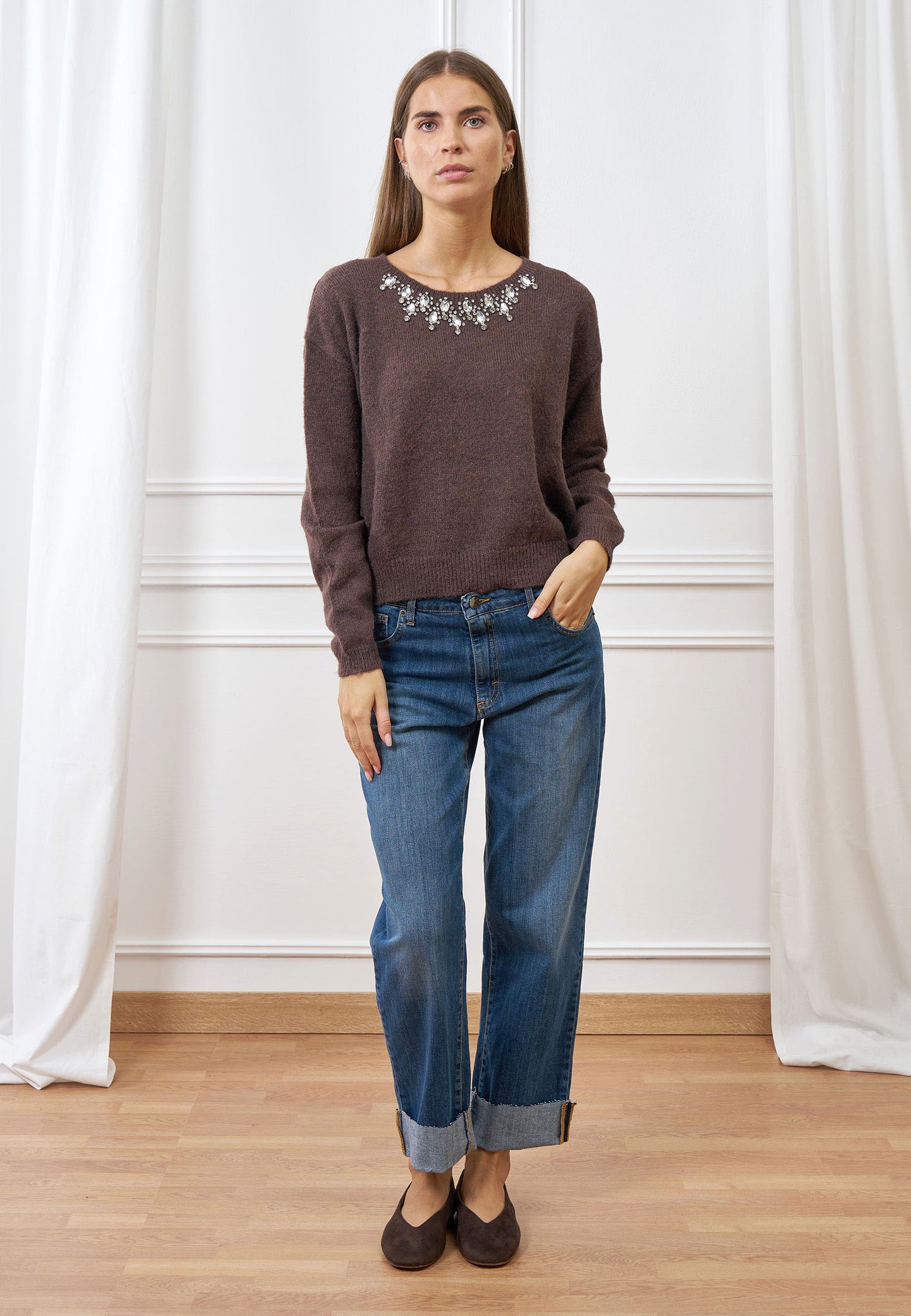 Jeans vita alta risvolto