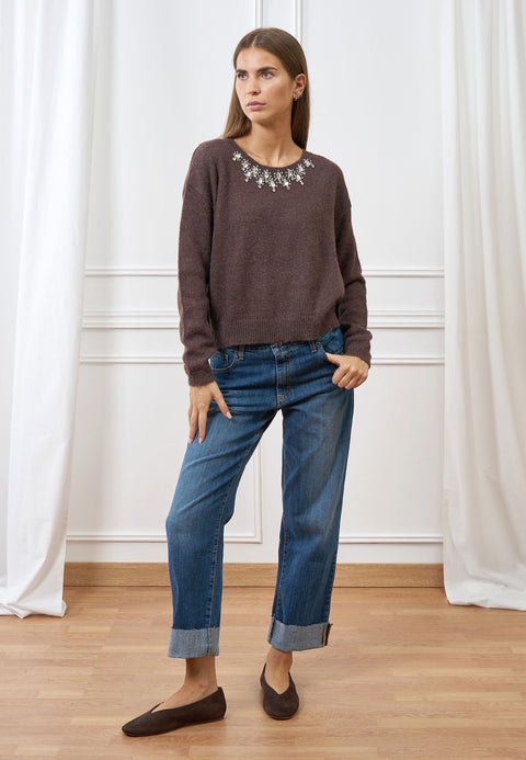 Jeans vita alta risvolto