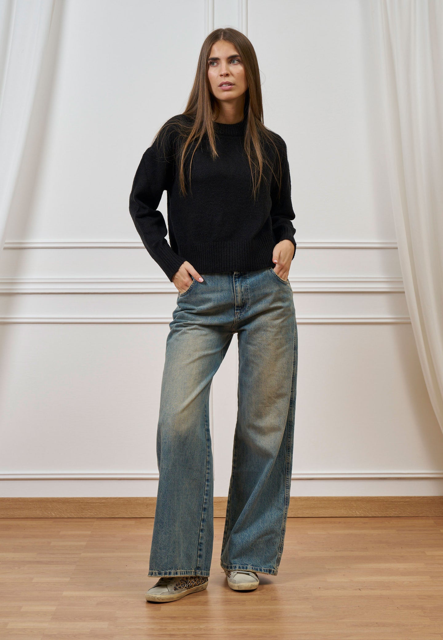 Jeans wide leg a vita alta