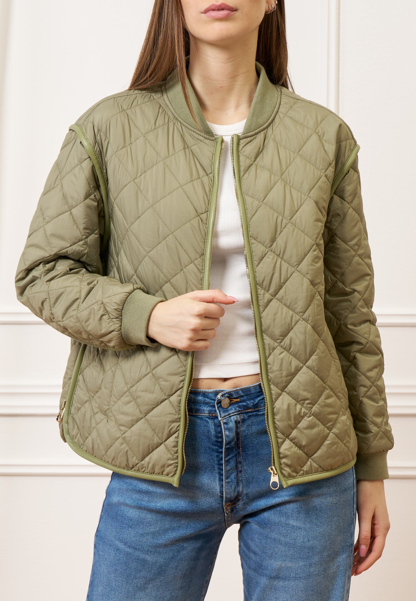 Giubbino trapuntato con zip - MILITARE