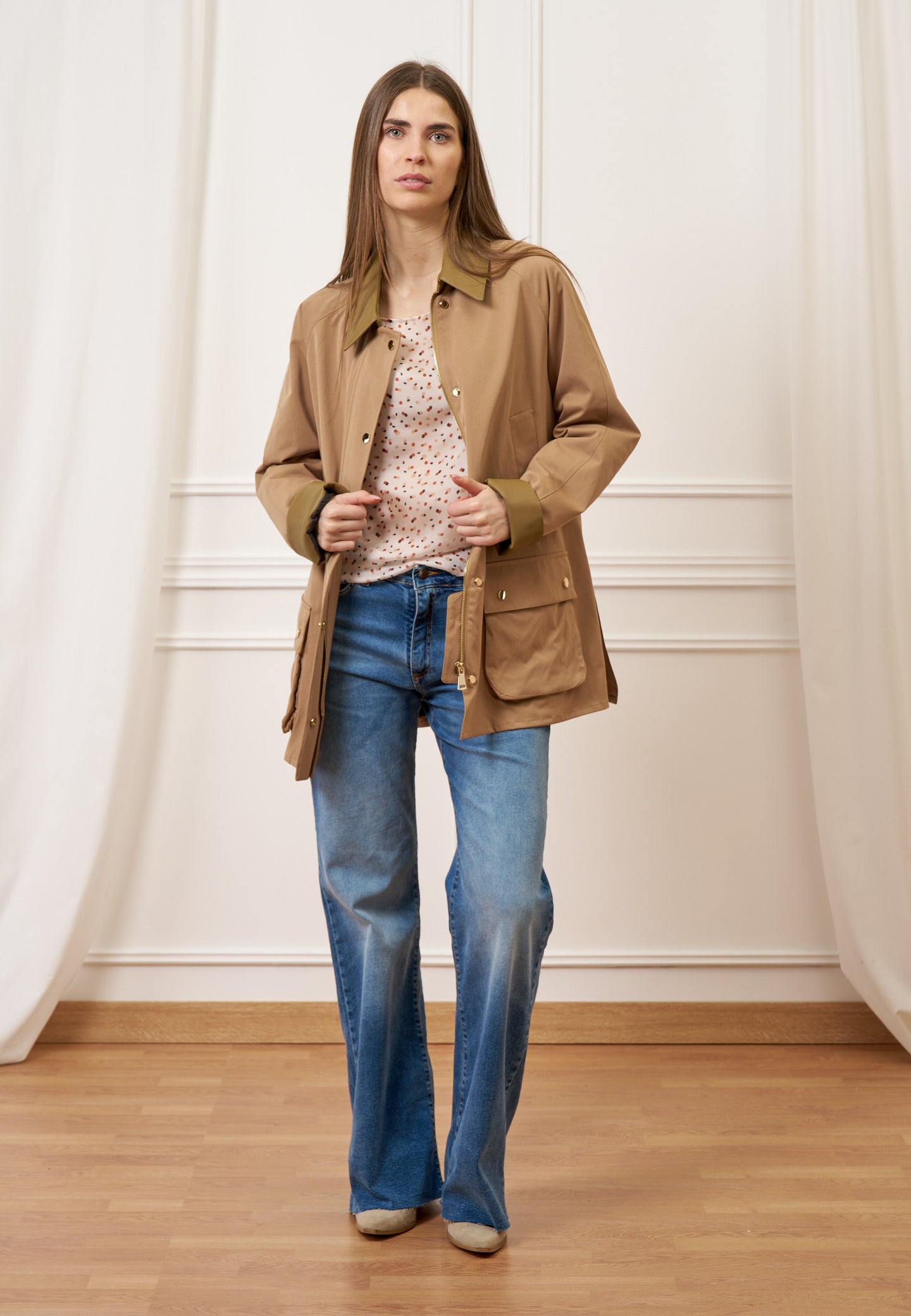 Giubbino con inserti ecopelle - BEIGE