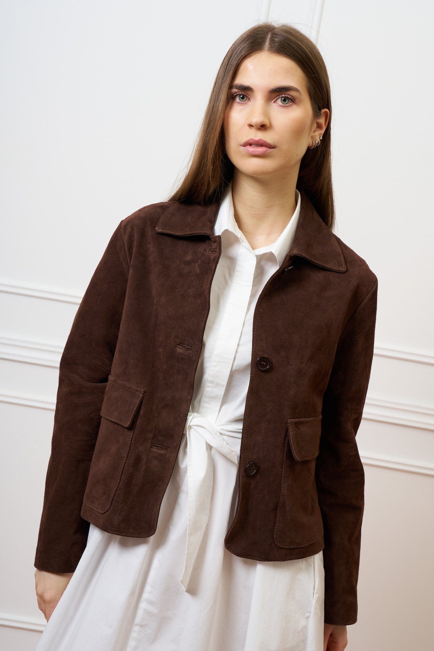 Giubbino in pelle scamosciata - MARRONE