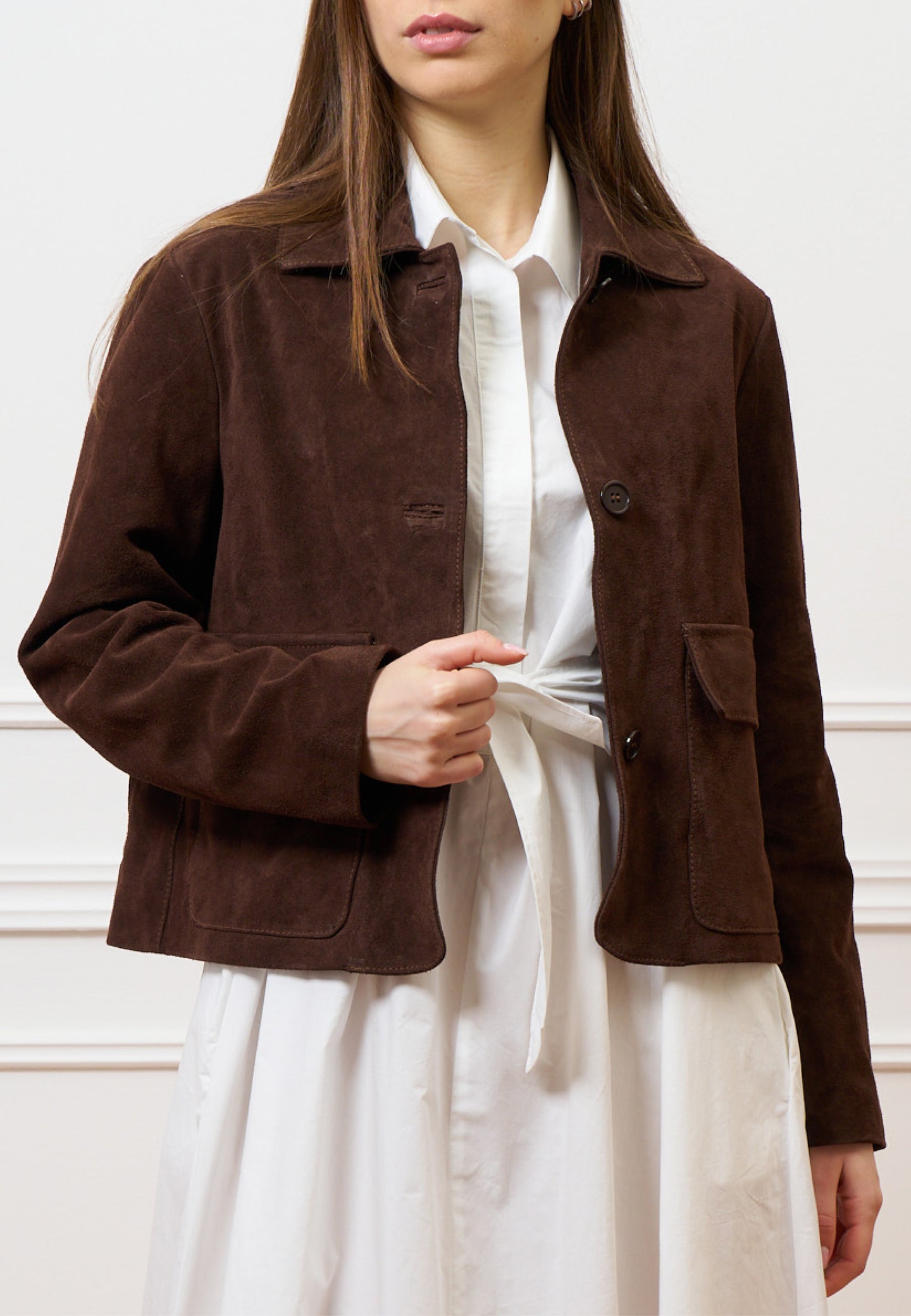 Giubbino in pelle scamosciata - MARRONE