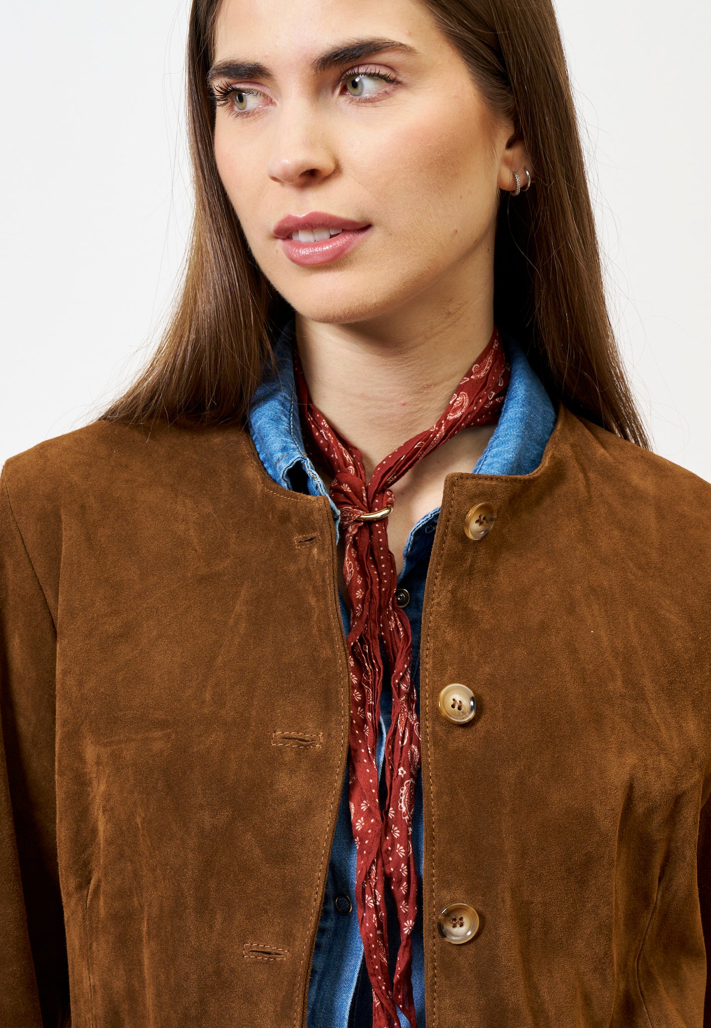 Giubbino girocollo pelle scamosciata - CAMMELLO