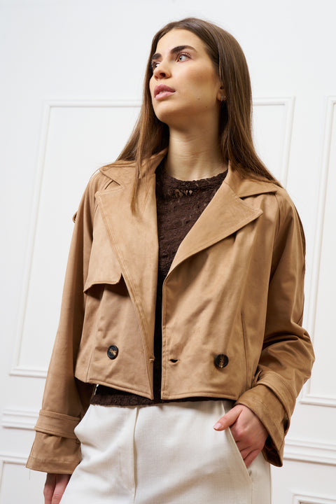 Trench corto doppiopetto in dainetto - CAMMELLO