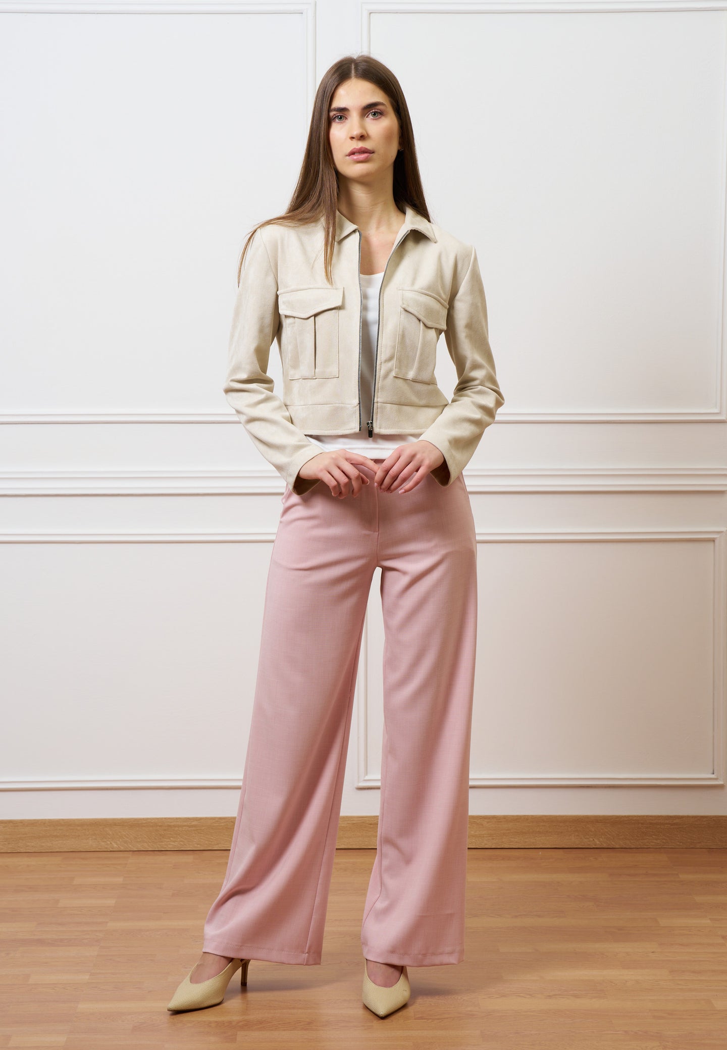 Giubbino in dainetto con tasche frontali - AVORIO