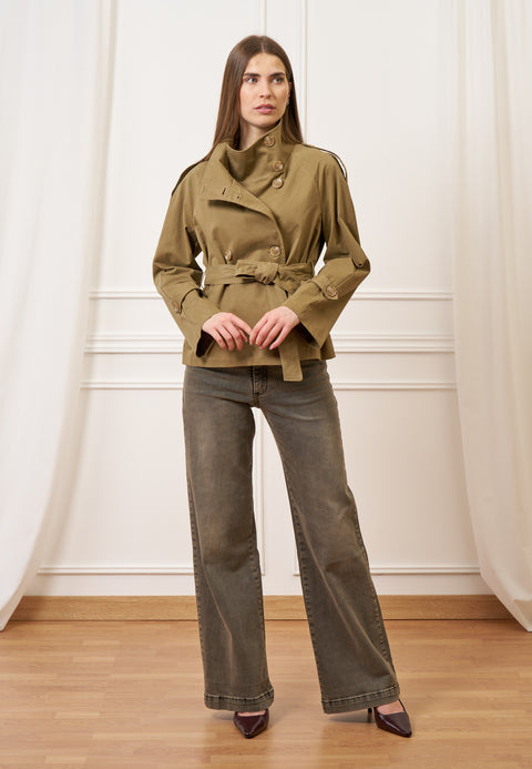 Trench corto con cintura - FANGO