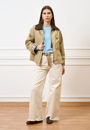 Giubbino corto con collo a contrasto - BEIGE