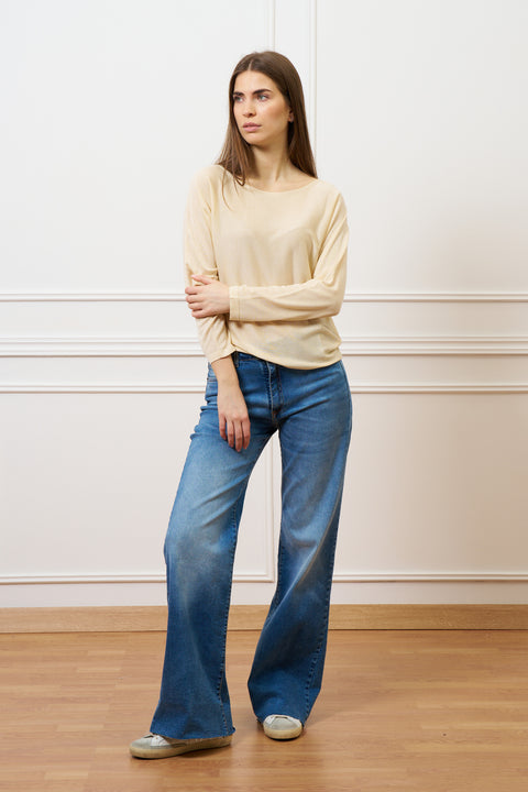 Maglia tinta unita con scollo a barca - AVORIO