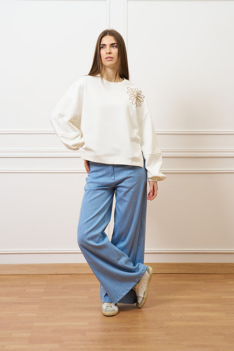 Felpa con ricamo e spacchi - AVORIO