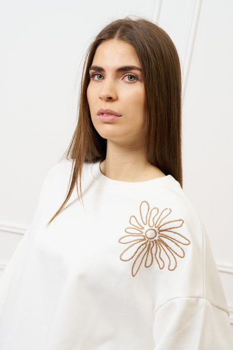 Felpa con ricamo e spacchi - AVORIO