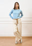 Maglia girocollo crop in cotone - CELESTE