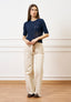 Maglia traforata crop in cotone - BLU