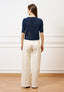 Maglia traforata crop in cotone - BLU