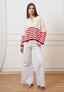 Maglia a righe con bottoni gioiello - AVORIO/ROSSO
