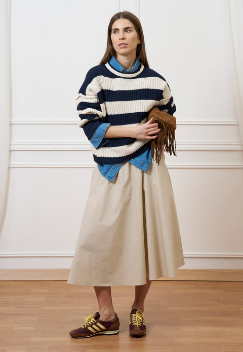 Maglia a righe con spalla scesa - AVORIO/BLU