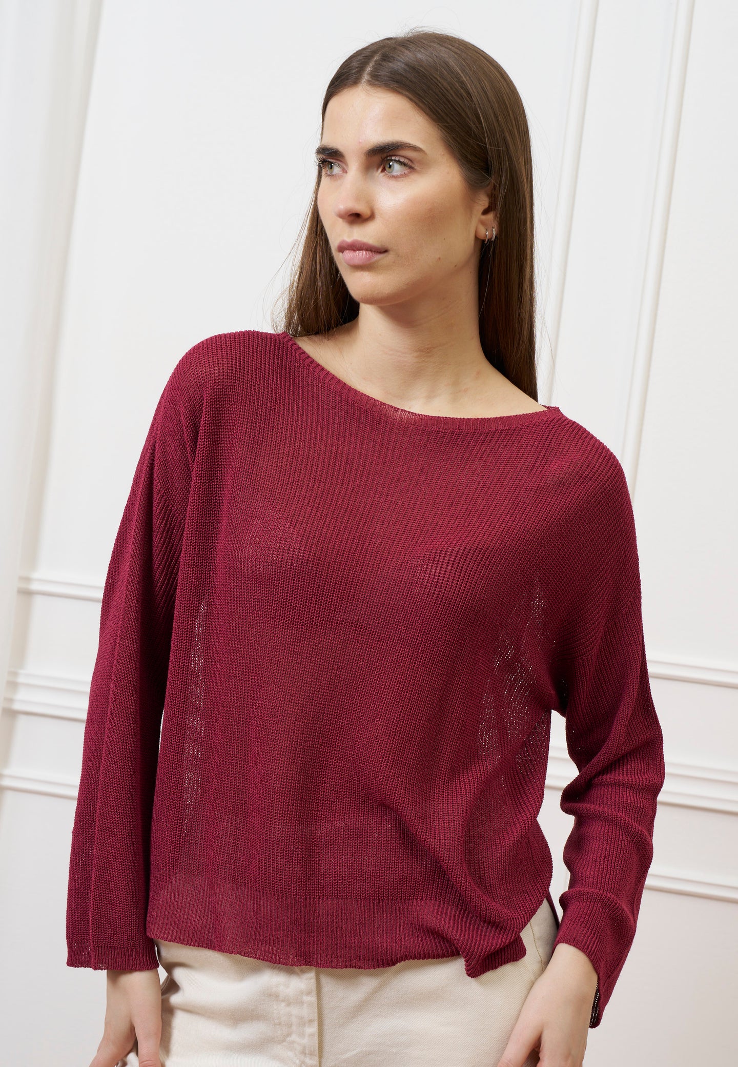 Maglia in misto lino  - BORDEAUX