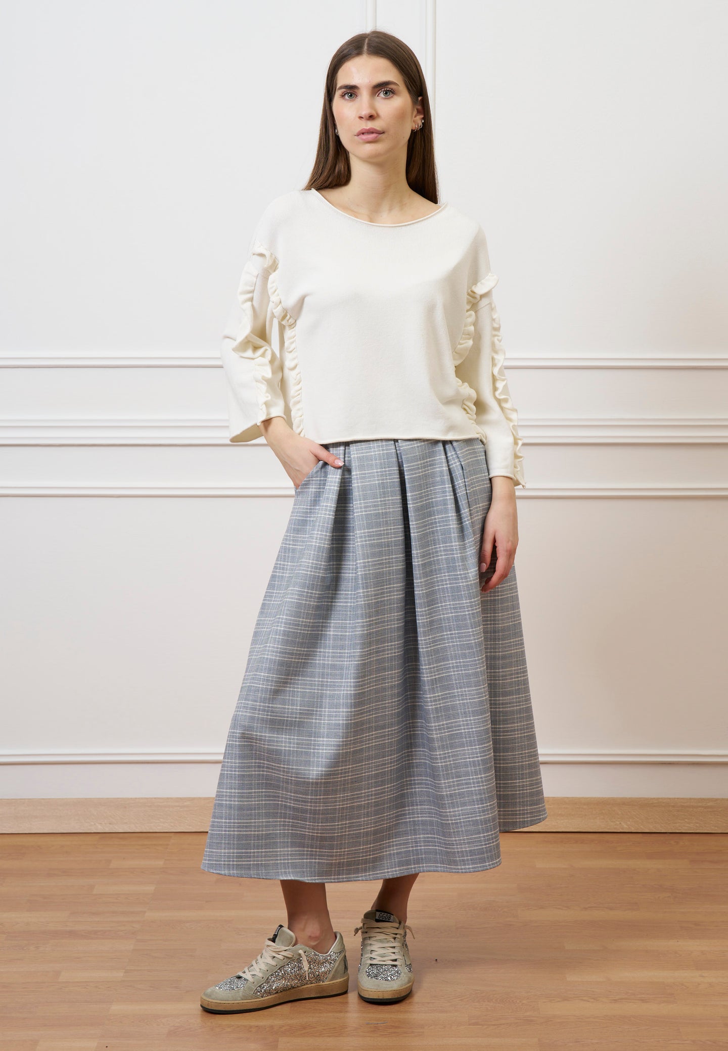 Maglia a scatola con rouches - AVORIO