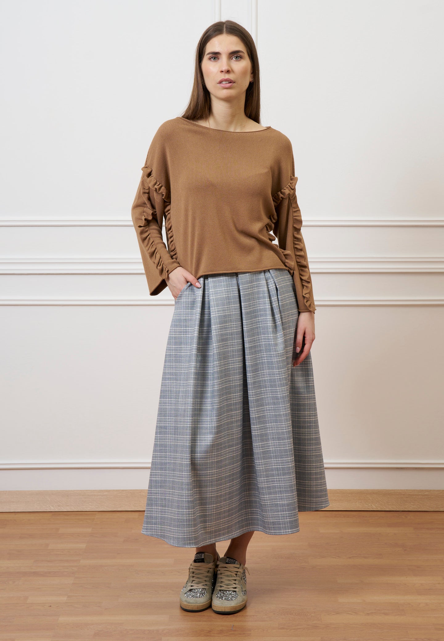 Maglia a scatola con rouches - NOCCIOLA