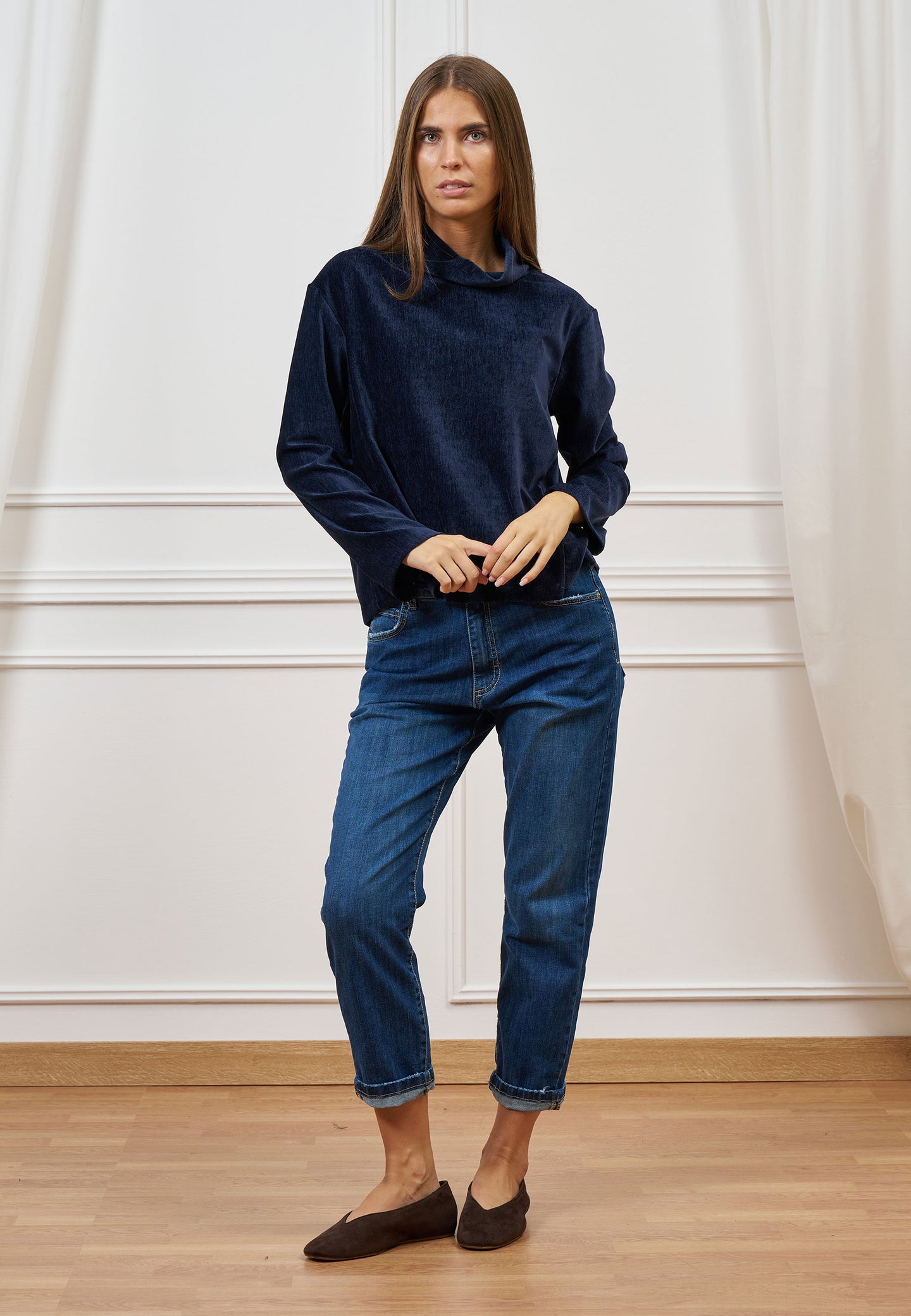 Maglia collo alto in velluto