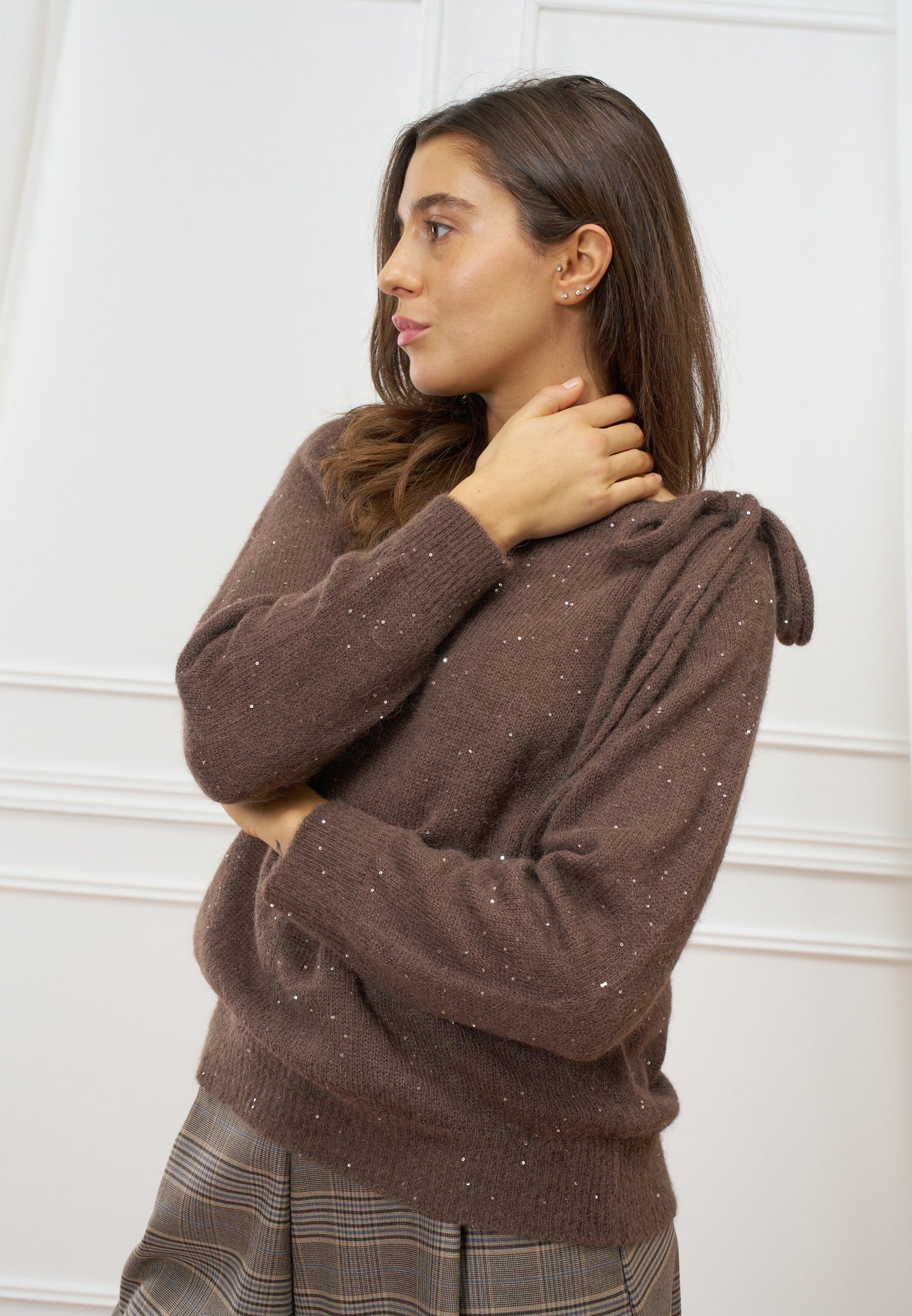 Maglia con fiocco e paillettes